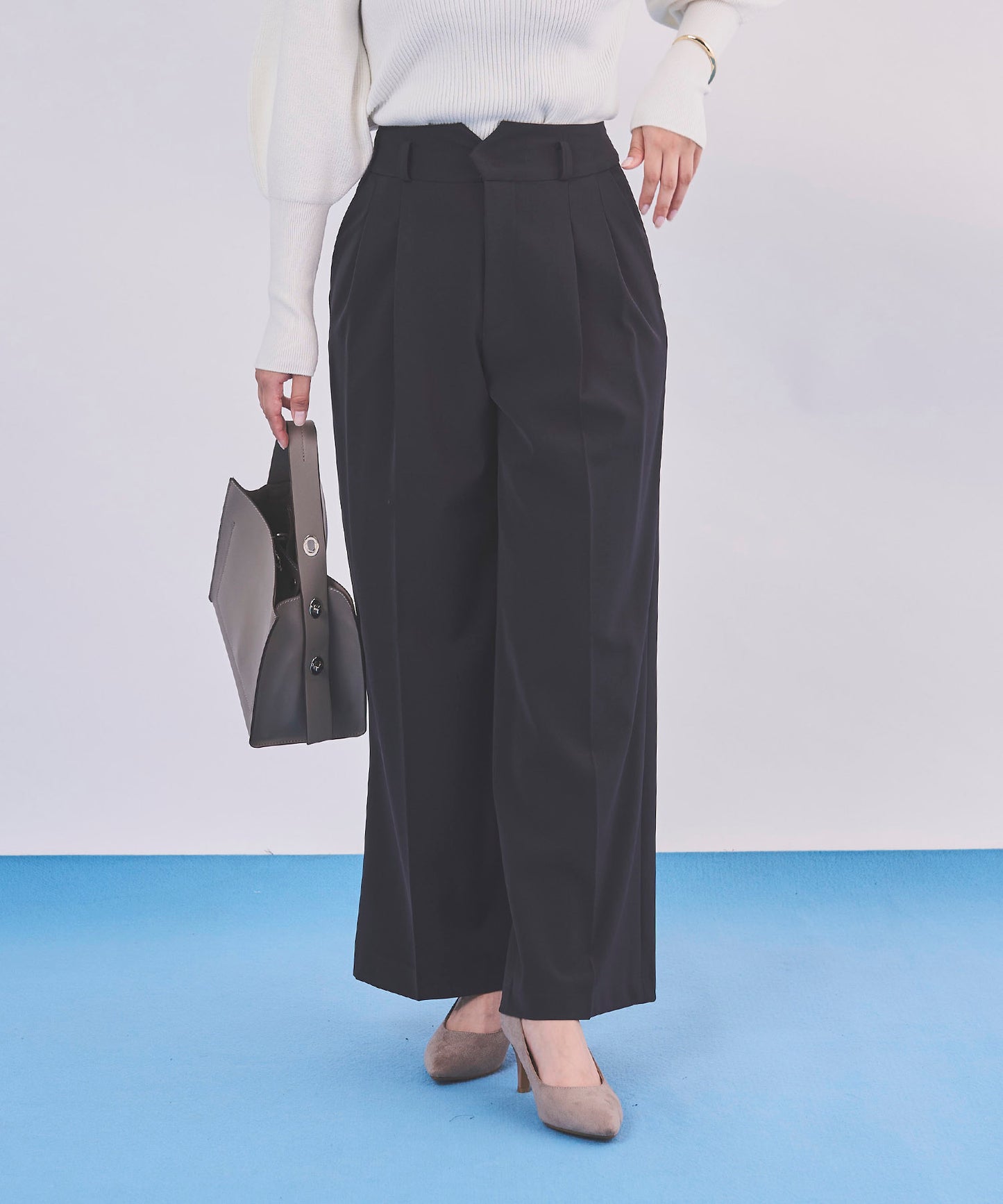 《予約商品  9/17 13:00まで10％OFF》【セット対応】ダブルクロスハイウエストワイドパンツ