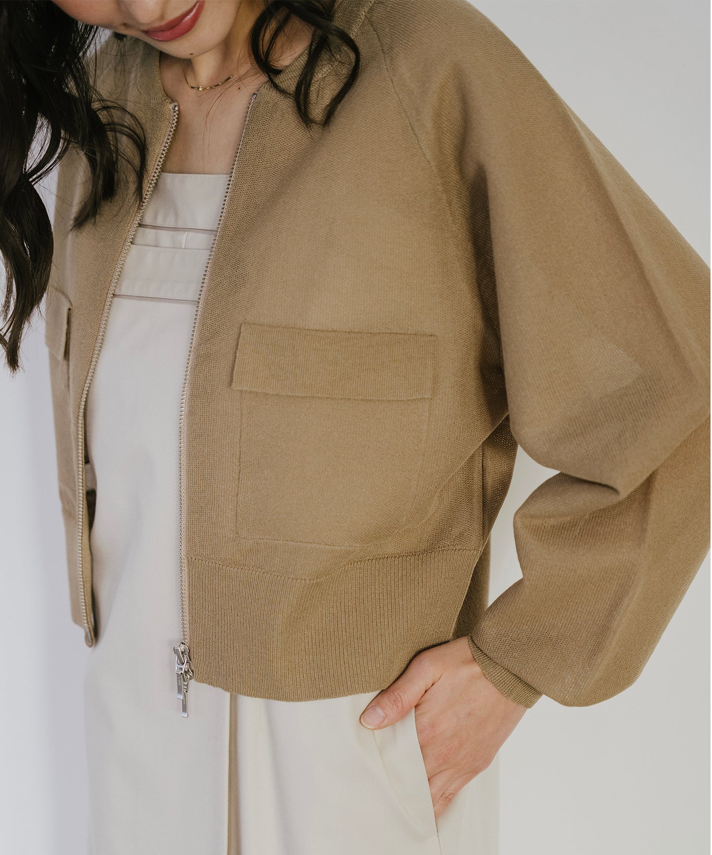 【新色追加】 リネンライクシアーニットブルゾン