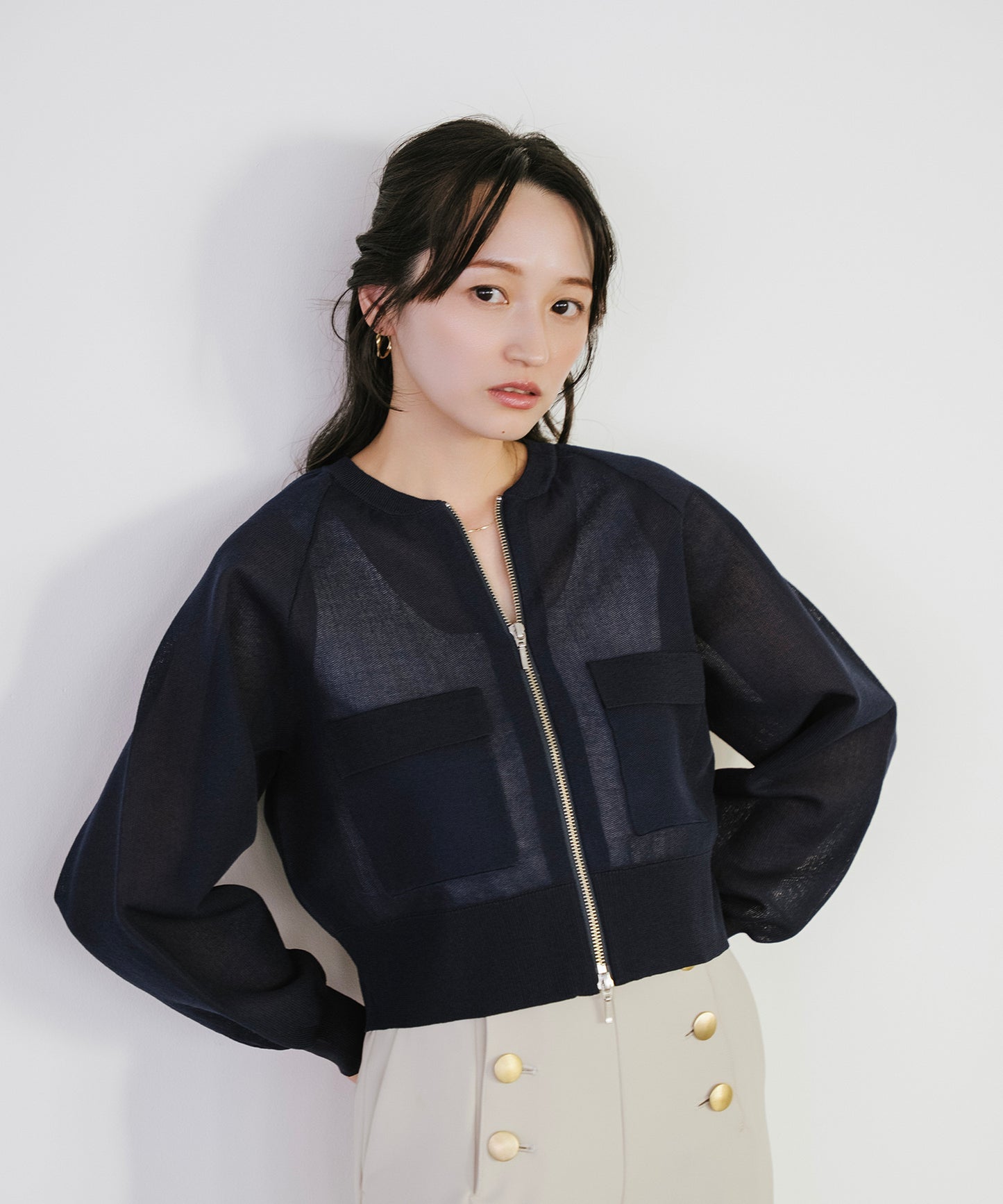 【新色追加】 リネンライクシアーニットブルゾン