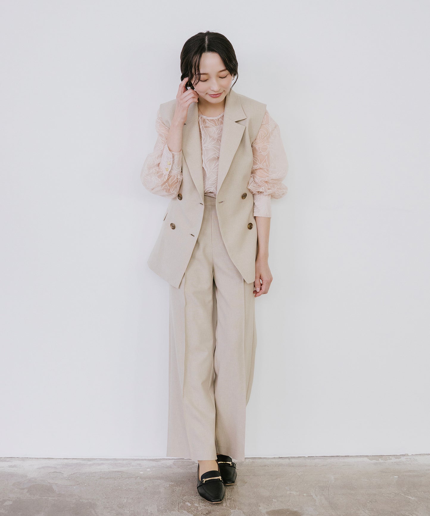 【SET UP可能】リネンライクワイドイージーパンツ