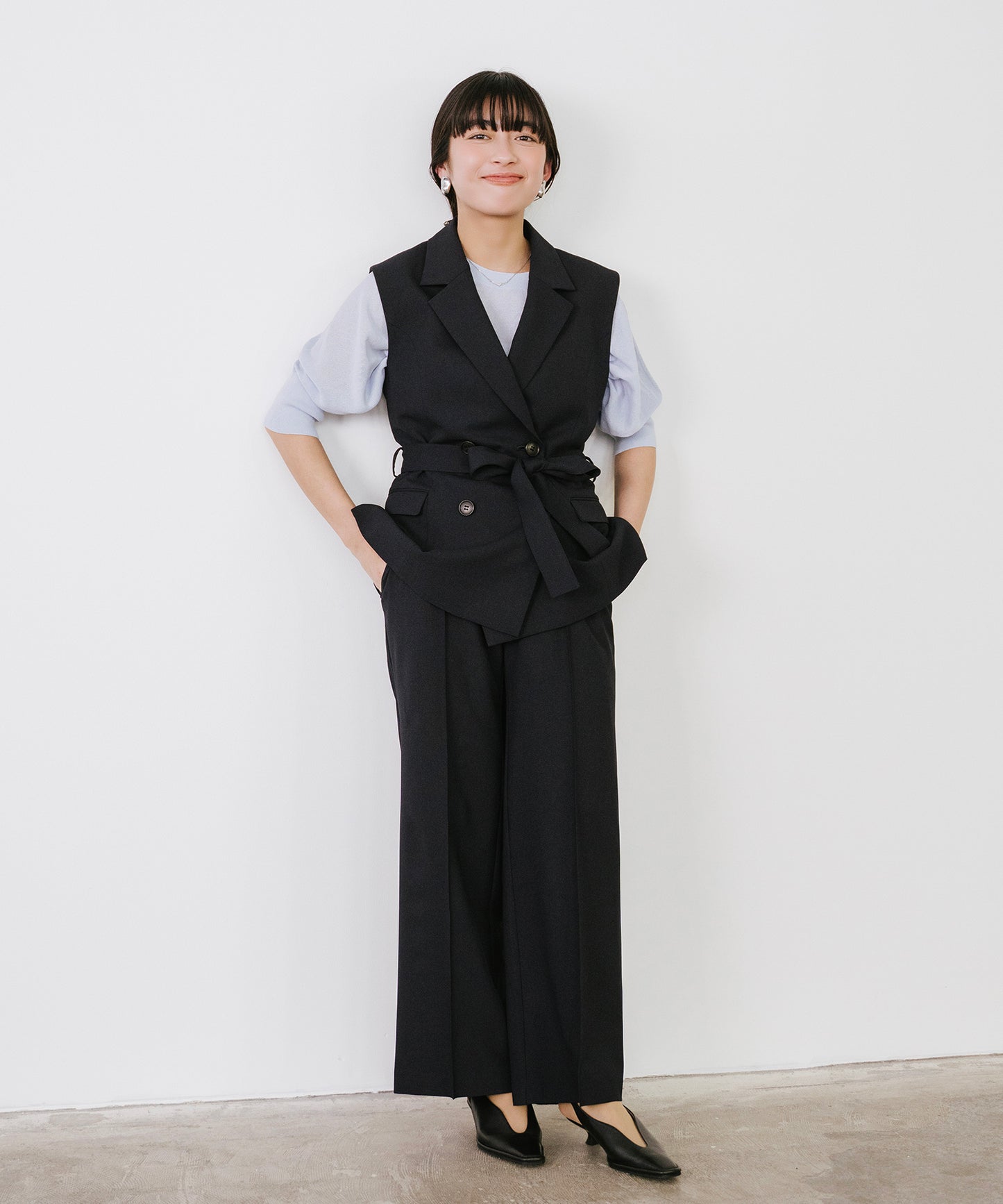 【SET UP可能】リネンライクワイドイージーパンツ