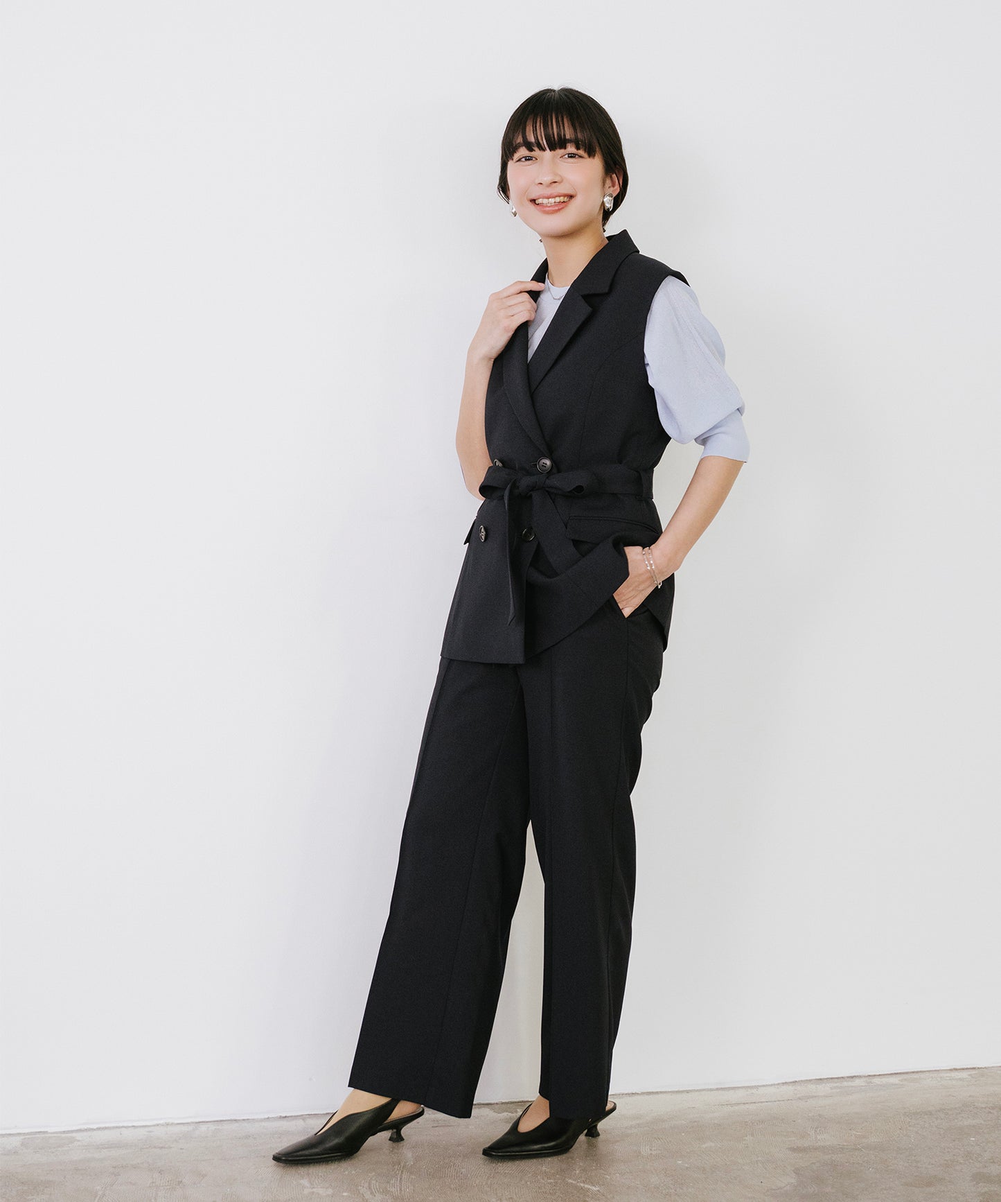 【SET UP可能】リネンライクワイドイージーパンツ