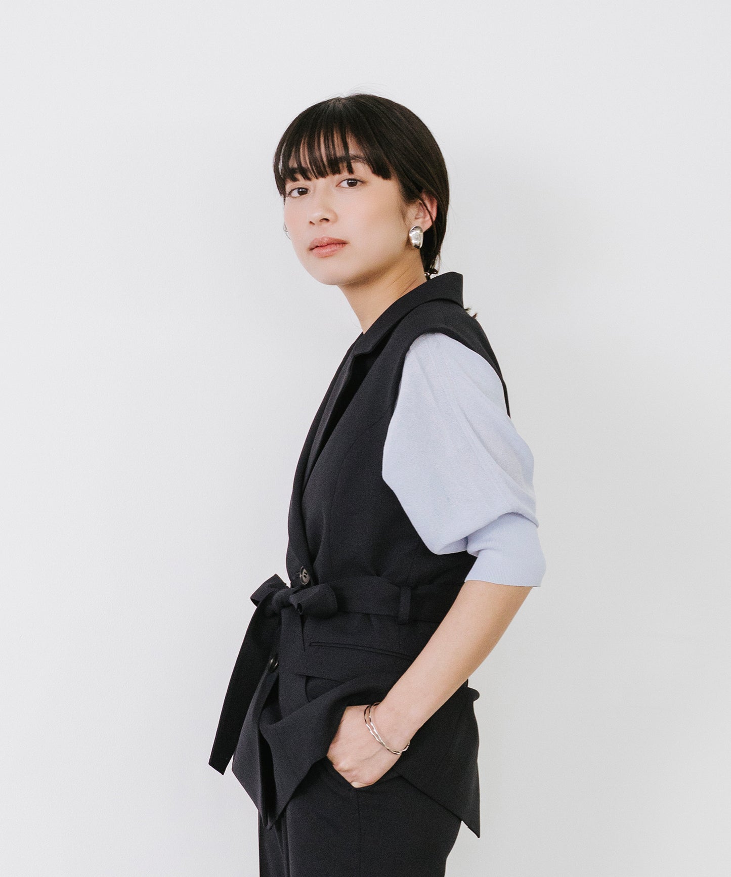 【SET UP可能】ウエストベルトリネンライクジレ