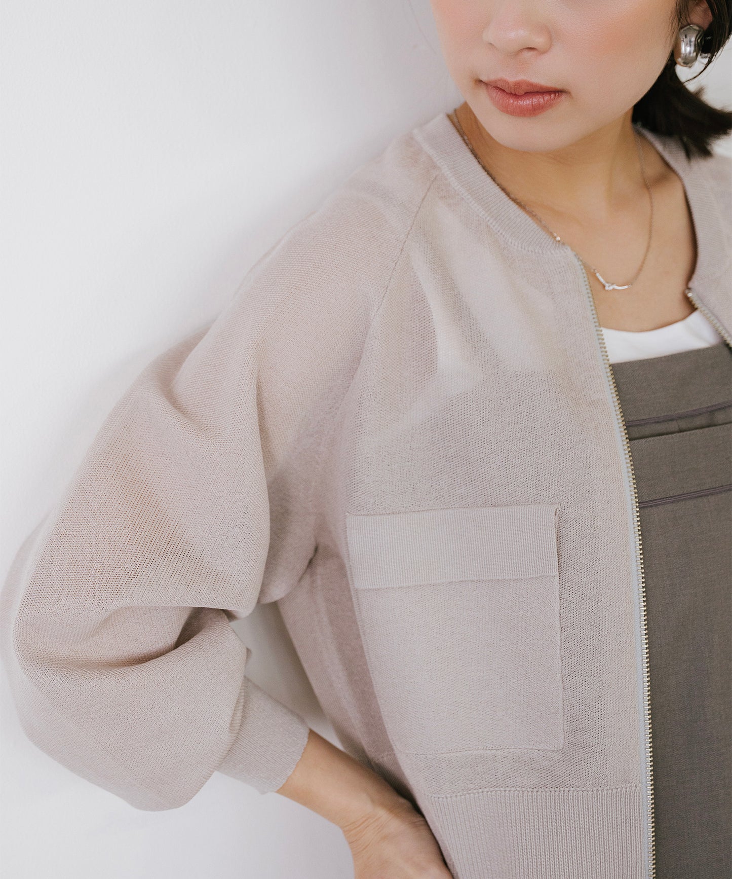 【新色追加】 リネンライクシアーニットブルゾン