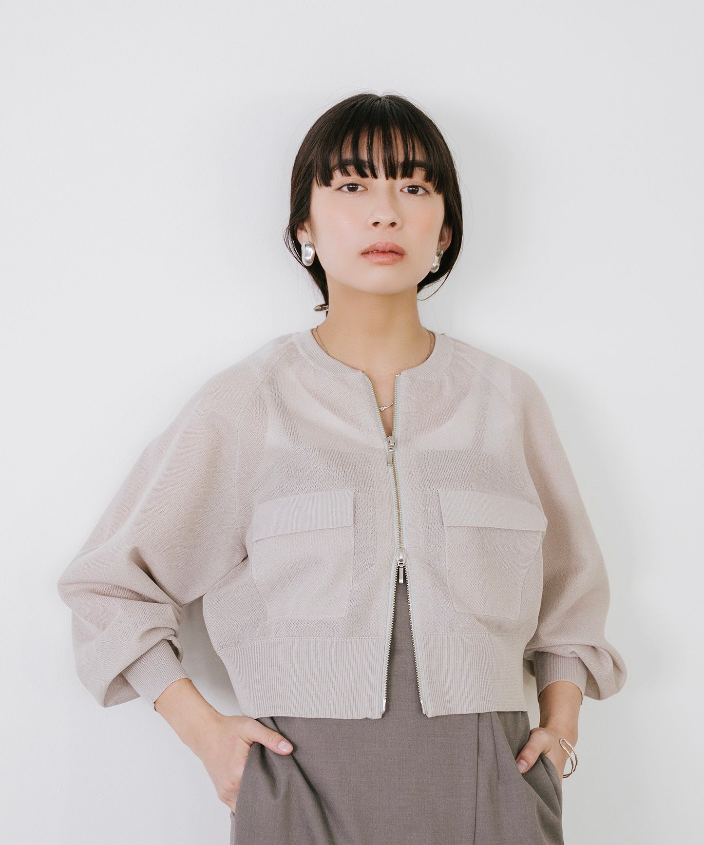 【新色追加】 リネンライクシアーニットブルゾン