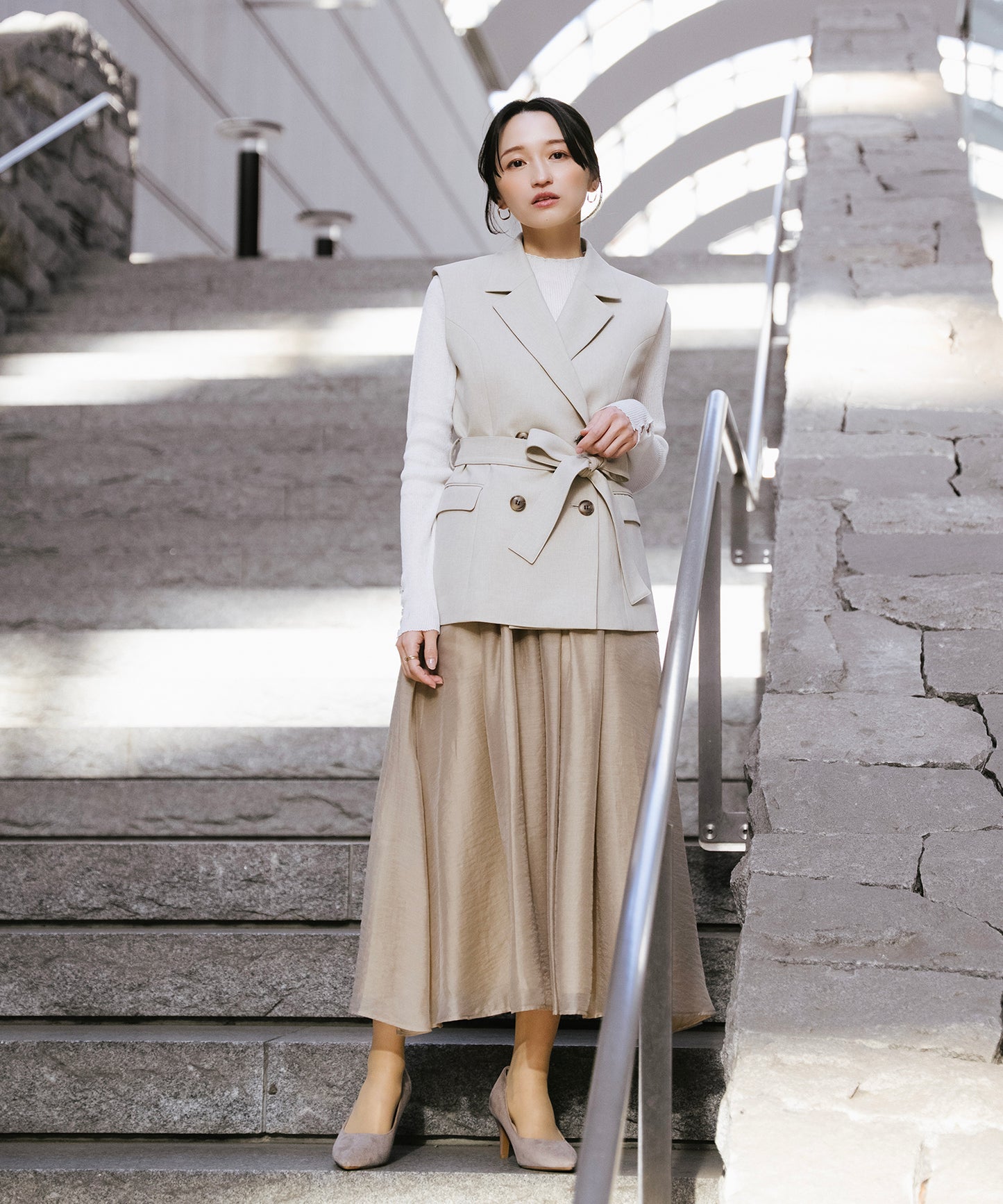 【SET UP可能】ウエストベルトリネンライクジレ