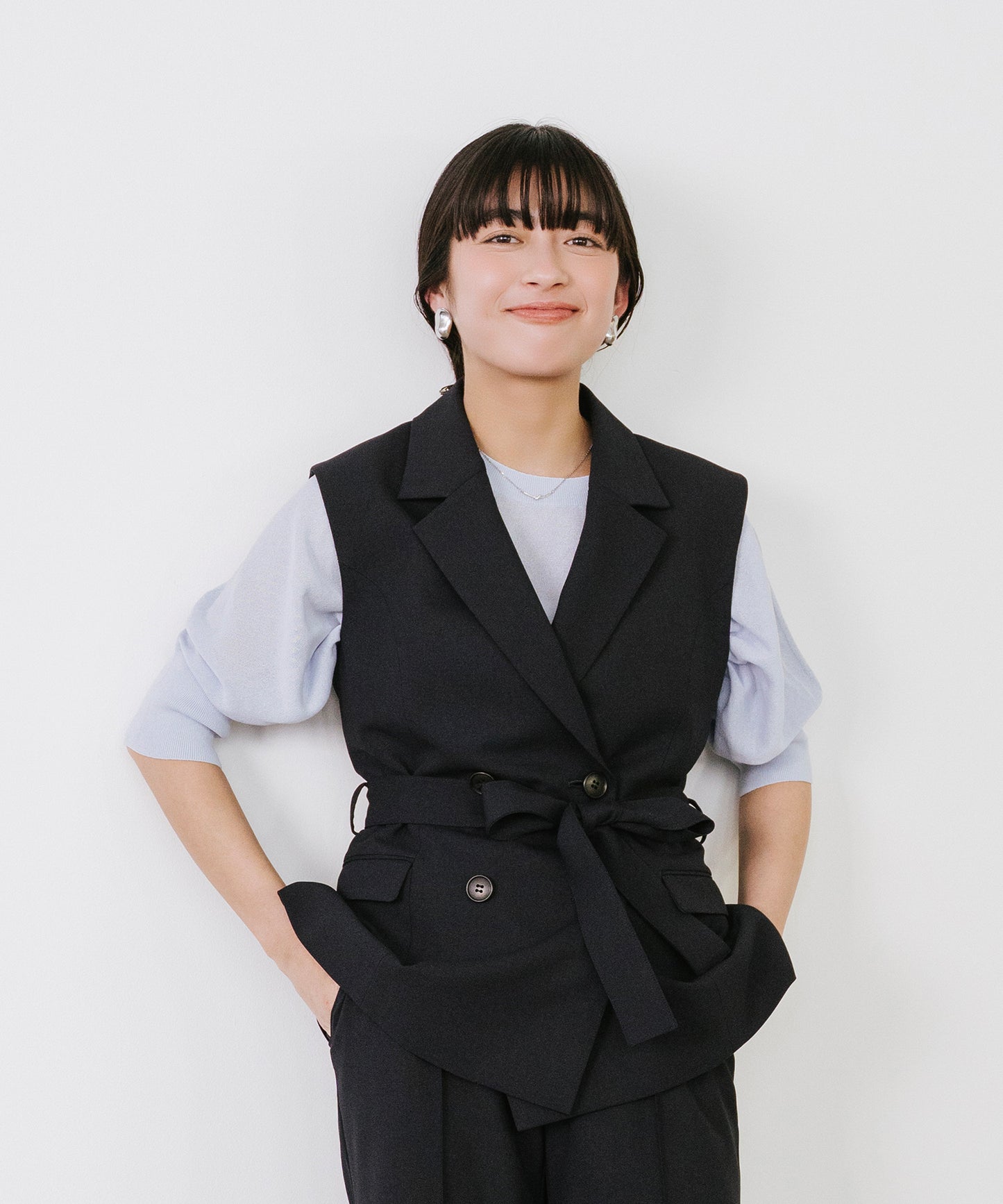 【SET UP可能】ウエストベルトリネンライクジレ