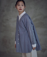【マルチストライプ柄】小柄ロングシャツ